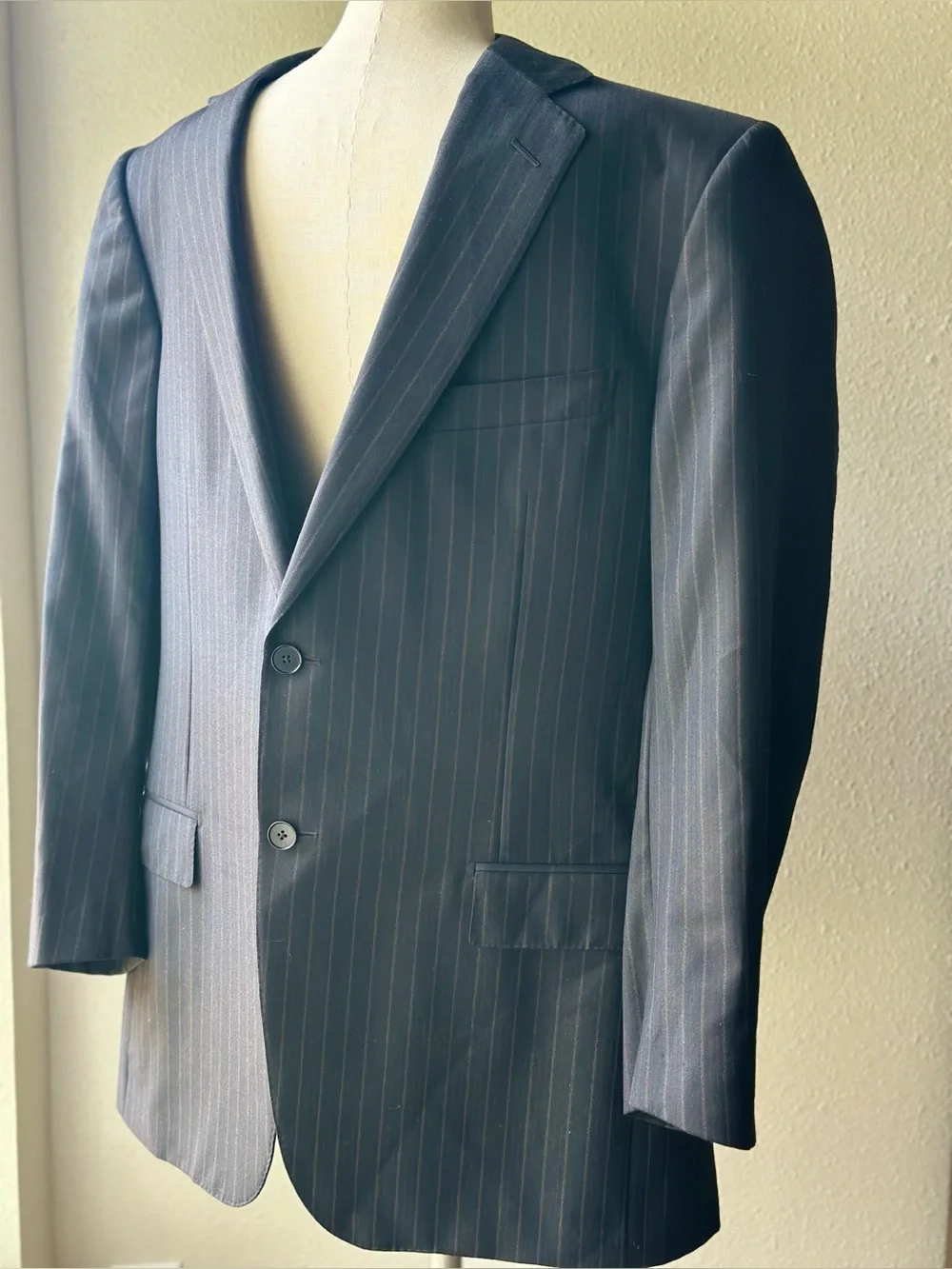 Ermenegildo Zegna Trofeo Suit Jacket Blazer Black Pinstripe Wool Mens 42L
